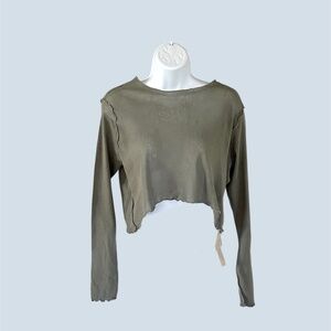 Cut Loose NWT curve crop top in grey/olive green cotton, size small.